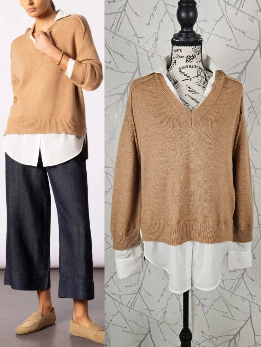 Brochu Walker Wool Cashmere Looker Layered V-Neck Sweater